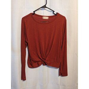 Pink Rose Women's Size Large Burnt Orange Long Sleeve Blouse With Twist Front